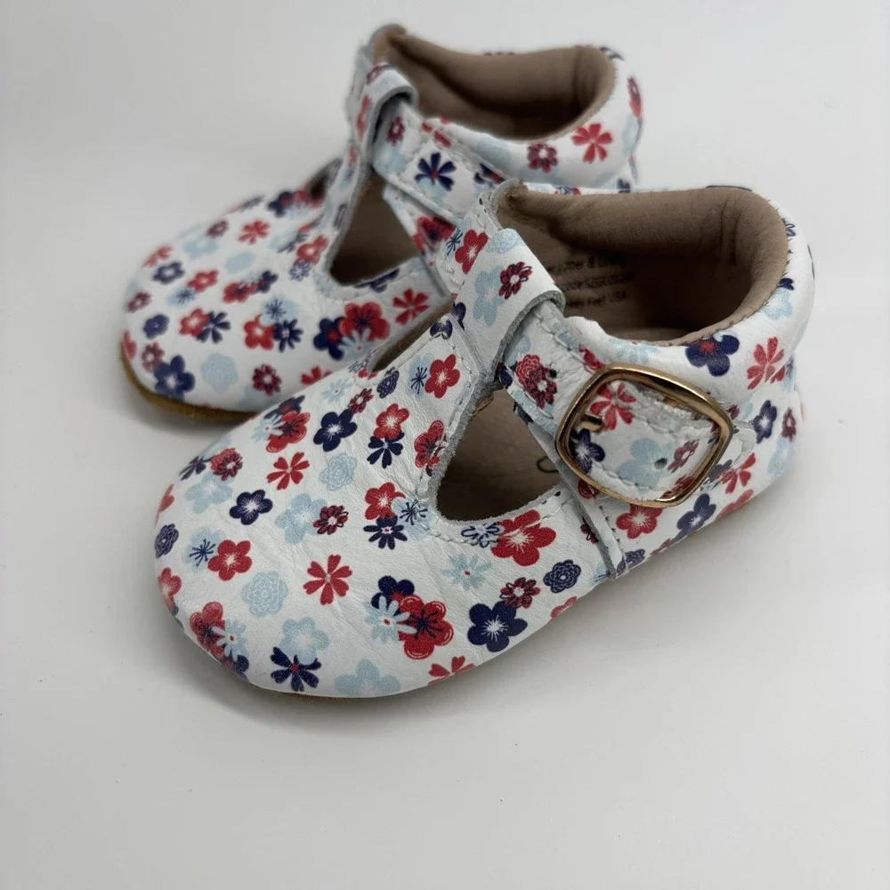 Monkey Feet Shoes Lot Of 2 Baby Girl Size 3-6 Months Blue Flower Flat Soft Soled